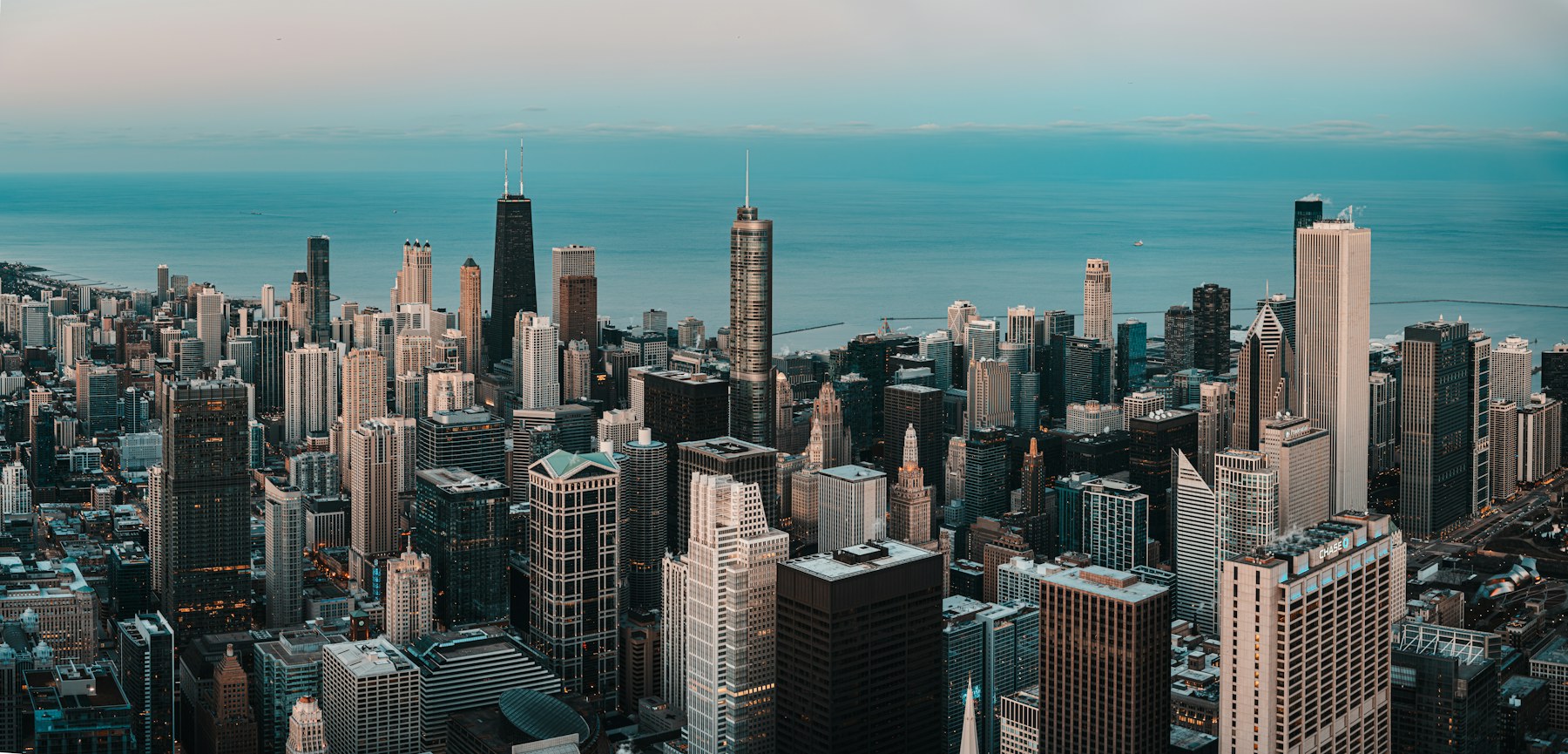 Chicago skyline beside Lake Michigan