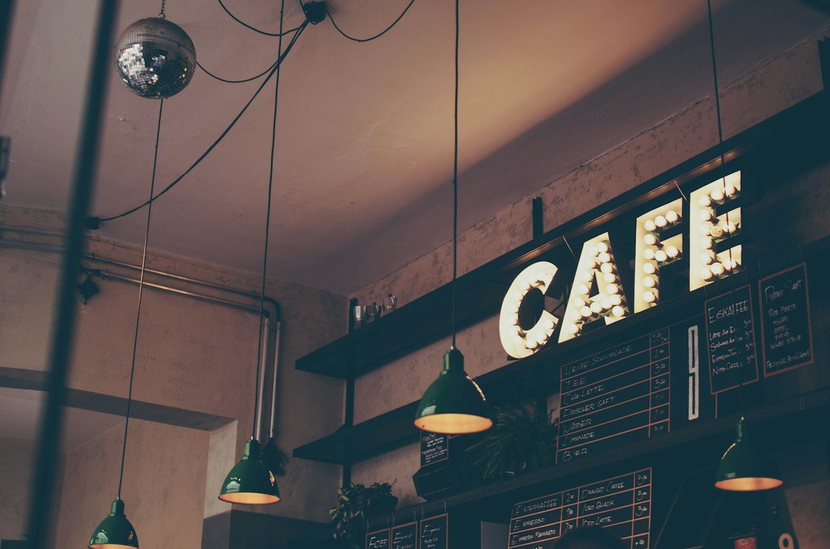 A warmly lit café