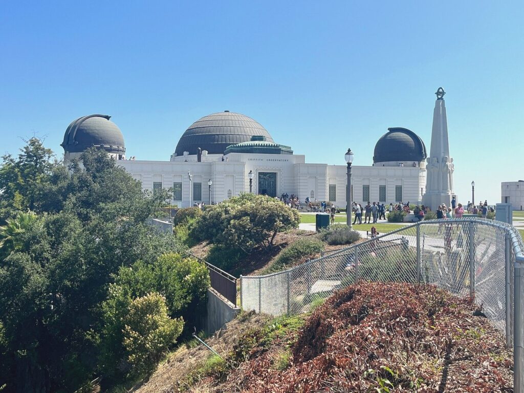 Griffith Observatory domes and hillside paths in Los Angeles