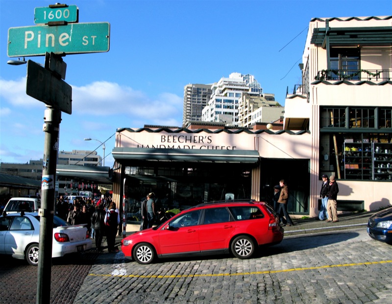 Beecher’s Handmade Cheese storefront at Pike Place and Pine Street