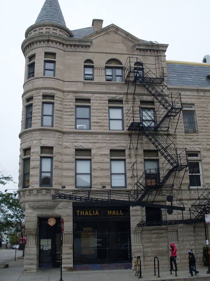 Thalia Hall’s stone facade and corner tower in Chicago