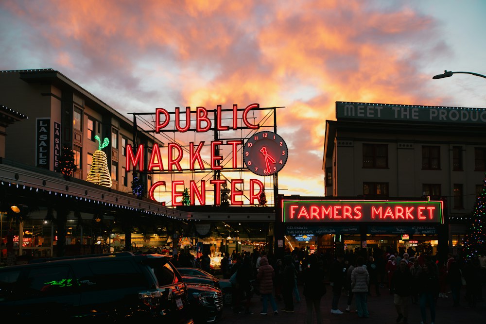 Seattle’s Pike Place Market at dusk